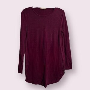 Joan Vass Long Sleeve Top - Burgundy Relaxed Fit Casual Style, Size S